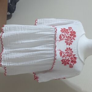Old Navy White and Red Embroidered Blouse